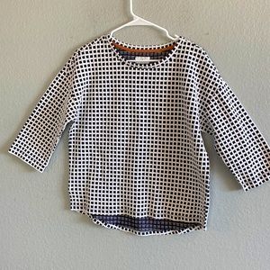 Lou & Grey Navy and White Window pane 3/4 sleeve top Size Medium/Large